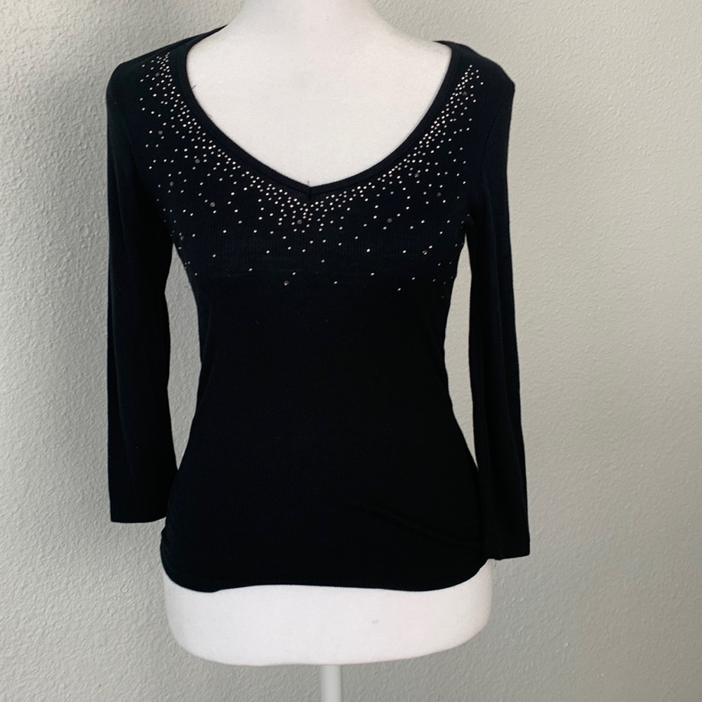 Free lunch v-neck top with beads/crystals